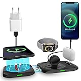 AICase Induktive Ladegerät,Magnetisch kabellos Ladegerät kompatibel mit Mag Safe,15W Fast 4 in 1 Induktive ladestation für iPhone 12 Pro/12 Pro Max/Mini,iWatch, Airpods Pro (Mit 18W QC 3.0 Adapter)