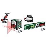 Bosch Kreuzlinienlaser Quigo (3. Generation, Reichweite: 10 m, in Box, Rot Laser ) & Laser-Wasserwaage PLL 1 P (Arbeitsbereich Linienlaser 5 m, Arbeitsbereich Punktlaser 20 m, im Karton)