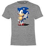 Kinder Jungen Mädchen T-Shirt Modell Sonic - Grau 118/128 (8 Jahre)