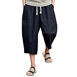 Herren Retro Haremshose Pumphose Lose Freizeithose Elastisch Sommerhose Taille Leichte Leinenhose Fashion M