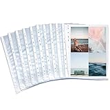 100 Stück Kunststoff Prospekthüllen, Premium Klar Sicht Folien, Klarsichtfolien Prospekt Hüllen, Din-A4, PP Kunststoff, 11 Loch Lose Blatt Tasche, für Post-Karten Fotos Dokumente Schulbü