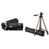 Sony HDR-CX240E HD Flash Camcorder (Full HD, EXMOR R CMOS Sensor, 9,2 Megapixel, BIONZ X Bildprozessor) schwarz & Amazon Basics 127cm (50') Lightweight Tripod with Bag