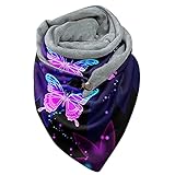 BIKETAFUWY Schal Damen Winter XXL Winterschal Farbiger Schmetterlingsdruck Persönlichkeit Dreieckschal Dreieck Schals Lieblingsschal Scarves Button Mehrzweckschal Soft Kaschmir Schal Weihnachts Cap