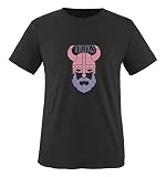Comedy Shirts - Vikings Helm mit Bart - Mädchen T-Shirt - Schwarz/Rosa-Violett Gr. 110/116
