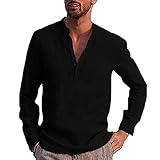 Dasongff Herren Hemd Herbst Winter Herren Langarm Sommerhemd Männer Regular Fit Freizeithemd Henley Shirt Einfarbig Langarmshirt T-Shirt Freizeithemden Strandhemd Businesshemd Men´s S