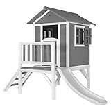 AXI Spielhaus Beach Lodge XL in Grau mit Rutsche in Weiß | Stelzenhaus aus FFC Holz für Kinder | Kleiner Spielturm für den G