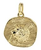 trendor Sternzeichen-Anhänger Löwe 333 Gold 16 mm Anhänger Tierkreiszeichen für Damen, Herren und Kinder, Echtgold, 08732