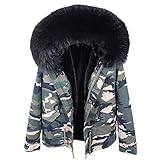 HANTONGHAO Mode Damen Echtpelzkragen Mantel Natur Waschbär Großer Pelzkragen Winter Parka Bomberjacke - 14,XL