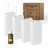 BonAura® Pillar Luftbefeuchter Heizung 4er Set - Hochwertige Keramik Heizkörper Luftbefeuchter zum aufhängen - Inklusive 10 ml erfrischendem Citrus Duftö