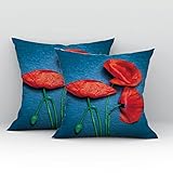 Violetpos Kissenbezug Dekokissen Kissenhülle Deko Wohnzimmer Kissenbezüge Kissen Bezug Pillow Cover Sofakissen Kopfkissenbezug KissenhüllenWarmer Roter Mohn 50 x 50