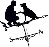 XXSC Wetterfahne Wetterhahn Wind Direction Indicator, Man & Hund Hohl Geschnitztes Design Edelstahl Windrichtung Schwarz Metall Für Garten H