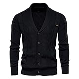 Pajiay Sweaters Herren Regular Fit Revers Lässig Strickjacke Herren Langarm Warm Übergangsjacke Herren Komfortabel Sanft Einreiher Strickwaren Herren C-Black L