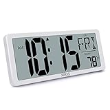 XREXS Digitale Wanduhr Groß - 13,46'' Grosse LCD Anzeige Wanduhr, Wanduhr Digital mit Kalender, Wecker, Temperatur und Timer, Lauter Alarm und Klar, Kalenderuhr für Decor(Batterie enthalten)