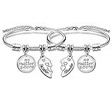 2 Armbänder für Mutter und Tochter, 2 Herzteile, Edelstahl, Geschenk, Schmuckset, für Frauen und M