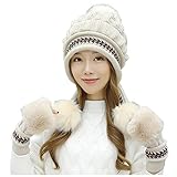 Damen Mütze Strickmütze Gestrickte Gehörschutz Baskenmützen Wollmütze Winter Strickmütze Modisch Cap Outdoor Winddicht Warm Plus Flauschige Kaninchenfel Headwear Ideal Weihnachten Geschenke für F