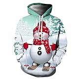 GOKOMO Unisex Kapuzen Fleece Pullover lässiger Weihnachtsdruck Weihnachten Druck Hässlicher Weihnachtspullover Christmas Ugly Sweater Fleece Sweatshirt Damen Herbst Winter Warm(XL,Weiß)