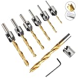 Senkbohrer mit Tiefenstopp, Embedo 7-teilig HSS Titan Beschichtete Kegelsenker Vorbohrer mit Senker, Ø 3-10mm mit Sechskantschlüssel für Holz, Kunststoff, PVC,Holzverarbeitung Fase und DIY Arb