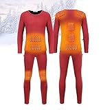 AqGwfcH Heating Underwear, Elektrische Unterwäsche Damen, USB-stromversorgung, Intelligente Temperaturregelung, Waschbar, Thermal Underwear Womens Für Reisen, Camping,Rot,4XL