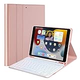 LIBOZMKO Tastatur Hülle Kompatibel mit iPad 2021(9th Gen)/iPad 2020(8th Gen)/iPad 2019(7th Gen) 10,2 Zoll, QWERTZ Beleuchtete Magnetisch Abnehmbarer Tastatur mit TPU Hülle, Roség