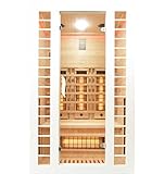 Infrarotkabine 120 x 105 x 195 cm für 2 Personen aus Hemlock Holz | Ausgestattet mit 6 Vollspektrumstrahler (3 davon regelbar) + 1 Carbon Magnesium Heizplatte | Infrarotsauna mit Farblichttherap