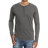 MENSU Herren Langarm Rundhals T-Shirt Button Up Regular Fit Weiche Dünne Baumwolle Polyester Bottoming Shirts Männer Klassisch Lässig Einfach Schnell Trocknend Leicht Gym Lauf Sweatshirt Pullover Top