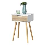 [en.casa] Beistelltisch Östersund mit Schublade 60x40x30 cm Kommode Retro Nachttisch Schubladentisch Massivholz Spanplatte Weiß/E