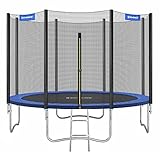 SONGMICS Trampolin Ø 305 cm, rundes Gartentrampolin mit Sicherheitsnetz, mit Leiter und gepolsterten Stangen, Sicherheitsabdeckung, TÜV Rheinland getestet, sicher, Outdoor, schwarz, blau STR10FT