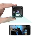 TeamMe Mini Kamera 1080P HD WLAN IP Kamera mit Akk Videoanrufkamera Nanny Sicherheitskamera für Innen Aussen mit Bewegungserfassung und Nachtsicht, Fernzugriff, Zeitpläne, Schw