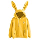 Kavitoz Kapuzenpullover Damen Winter Hasen Ohren Hoodie mit Taschen Lose Casual Sweatshirt Herbst Winter Langarmshirt Lange Ärmel Oberteile Mit Kapuze Streetwear Kapuzenpulli Slim Fit Pulli(Gelb,XL)