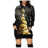 Damen Weihnachten Kapuzenkleid Hell und Bunt Hässlich Weihnachten Gedruckt Pullover Lustig Rentier Knie Kleid, Schwarz3, XXL