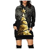 Damen Weihnachten Kapuzenkleid Hell und Bunt Hässlich Weihnachten Gedruckt Pullover Lustig Rentier Knie Kleid, Schwarz3, XXL