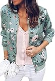 FLYCHEN Damen Jacke Allover Bomberjacke mit Reißverschluss Floral Casual Jacke Blumenmuster Langarm Bomberjacke Lässig Stil Jacke mit Blumendruck Baseballkragen Jacke,Farbe 9,x