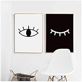 NIEMENGZHEN Druck auf Leinwand Minimalistische Schwarz-Weiß-abstrakte Augen Leinwand Gemälde Kunstdruck Poster Wandgemälde -50x70cm Kein R