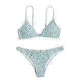 Damen Zweiteiliger Neckholder Sexy Bikini Set Bustier Oberteil Mit Bügel Dekorative Metallring Triangel Strandbikini Gestreift Strandanzug Große Größ