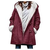 Frauen Mantel und Jacke Warm Lang Mantel Kunstpelz Kragen Kapuzenjacke Slim Outwear Mäntel Plus Size Winter Warm Overcoat Hooded Parka Weihnachten, Wein_A277, 52