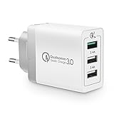 [Quick Charge 3.0], VOIMAKAS USB Ladegerät 3-Port Netzteil Lade Adapter Ladestecker mit QC 3.0 Schnelle Ladefunktion & 2.4A, Wall Charger Reiseadapter für Handy, iPad, Kamera und Wireless Ladeg