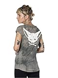 Damen T-Shirt mit Druck Gekreuzter Knochen und Dolch Fuchs Piraten Tie Dye Grau Urban Top M