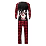 Weihnachtsoutfit Familie Schlafanzug Weihnachten Lächeln Weihnachten Kitz Print Pyjamas Outfit Mutter Vater Kind Weihnachten Pyjama Set Langarm Rot Karierte Nachtwäsche Christmas Hausanzug