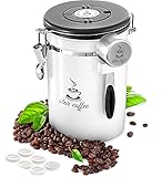 Star Coffee Behälter luftdichte Kaffee-Aufbewahrung – Edelstahl-Kanister mit Messschaufel für Bohnen oder gemahlenen Kaffee, CO2-Ventilfilter, Datums-Tracker, eBook, großer Kaffeehalter, 625 ml, weiß