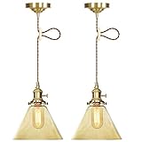 ZCCLCH 2-Pack hängende Beleuchtung-Befestigung |Trichterglas Shade |Messing Finish |Hängeleuchten mit Einer Medium-Basis |E27 max.60 Watt |Leuchtmittel (Color : Amber)