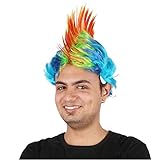 Halloween Maskerade Perücken Punk Frisur Hahnenkamm Haar Perücke Kopfbedeckung Mohawk Mohican Frisur für Männer Frauen Keine Spitze Weihnachten Kostüm Karneval (Orange Blau)