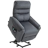 HOMCOM Fernsehsessel mit Massagefunktion Aufstehhilfe Fernbedienung Heizung elektrisch Liegefunktion Polyester-Gewebe Metall Dunkelgrau 79 x 97 x 103