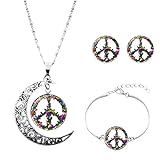 PINKE Mond Halskette Friedenszeichen Anhänger Armbänder Und Ohrringe Set Hippie Style 60Er 70Er Party Accessoires Für F