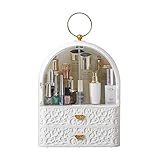 PULLEY Geschnitzter Make-up-Organizer, moderner Schmuck- und Kosmetik-Aufbewahrungsboxen mit Griff, wasserdicht, staubdicht, ideal für Badezimmer, Kommode, Waschtisch und Arbeitsp