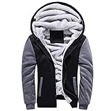 LUNULE Herren Kapuzenpullover Warm Gefüttert Plüsch Kapuzenjacke Patchwork Kapuzenpulli mit Reißverschluss für Männer Langarm Farbblock Sweatjacke mit Tasche Herren Fitness Sport Collegejack