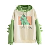 Pianshanzi Damen Hoodie Pullover Sweatshirt mit Kordelzug und Cartoon niedlichen Dinosaurier Print Spleiß Langarm Tops Teen Girls Casual Sweety