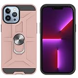 LJP iPhone 13 Pro Hülle, 360 Grad Drehbar Ringhalter Cover [Für Magnetische Autohalterung] Silikon TPU + Hart PC Bumper Stoßdämpfung Schutzhülle Handyhülle für iPhone 13 Pro - Roség