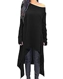 ZANZEA Damen Unregelmäßige Strick Oversize Langarm Pullikleid Longshirt Top Minikleid Schwarz EU 44/Etikettgröße XL