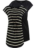 ONLY Damen Sommer Mini Kleid onlMAY S/S Dress 2er Pack Grösse XS S M L XL XXL Gestreift Schwarz 100% Baumwolle, Größe:M, Farbe:Black Double York Yellow