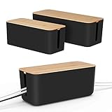 [Set of 2] Kabel-Management-Box von Baskiss, Holzdeckel, Kabel-Organizer für Schreibtisch-TV-Computer, USB-Hub-System zum Abdecken und Verstecken sowie für Steckdosenleisten und Kabel (Schwarz)